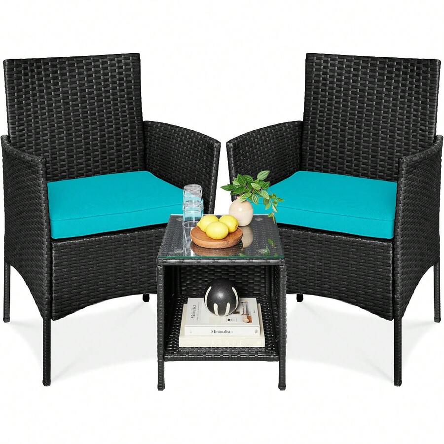 3-Piece Outdoor Wicker Conversation Bistro Set, Space Saving Patio ...