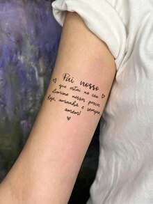 1 Sheet Portuguese Script Quote Temporary Tattoo Stickers, Handwritten Cursive Text With Small Hearts Fake Tattoos, Gentle Literary Body Art For Women, Waterproof Forearm Decor - Black - View 4