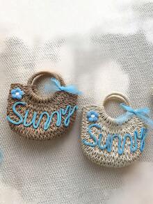 Personalized Woven Straw Beach Bag, Little Girl Bag, Children's Handbag, Girls Gift, Customized Bridesmaid Gift, Summer Bag - Multicolor - View 5