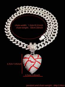 Men Women Punk Hip Hop Broken Heart Pendant Necklace Full Rhinestone Cuban Chain European American Rap Street Style Accessory - Silver - View 6