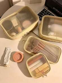 1件女性用網格透明化妝包，便攜旅行收納袋，適用口紅、化妝刷、化妝品、粉撲、美容工具、棉棒、髮飾、數據線、硬幣收納，迷你小尺寸，女性禮物，可補充收納袋 - 彩色 - 查看 1