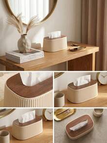 1pc Minimalist Striped Tissue Box – Large Size & High Capacity; Stylish "Insta-Worthy" Design; Home Decor; Suitable For Bathroom, Bedroom, Or Living Room; Great Gift For Friends. - View 3