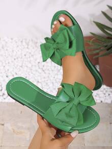 European & American Women's Bowknot Slip-On Sandals, Fresh & Versatile - Green - View 2