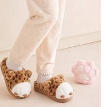 Sandal Rumah Musim Dingin Kartun Lucu Hangat Lembut & Tahan Lama Tekstur Anti-Selip Nyaman Berbulu Sepatu Pasangan - Khaki - View 4