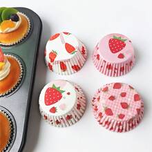 Strawberry Pattern Greaseproof Paper Muffin Liners, Disposable Cupcake Cups, Gradient Color Baking Cake Liners, Suitable For Baking Paper Cups And Muffin Cups Packaging, Suitable For Cakes, Candy Making, Suitable For Holidays, Weddings, Valentine's Day And Various Anniversaries. - Strawberry Cake Cupcake Liners - View 7