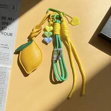 1pc Cute Lemon Shaped Keychain Pendant - Sweet Beaded Wrist Strap Fashion Accessory, Suitable For Women And Girls - A - View 8