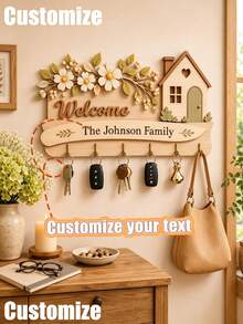 Estante de llaves de madera personalizado montado en la pared, ganchos de llaves familiares de varias capas, estante de almacenamiento de entrada personalizado, soporte de llaves colgante en la pared, adecuado para el vestíbulo, el pasillo y el hogar, regalo de inauguración de la casa, decoración de bienvenida al hogar - Multicolor - Ver 2