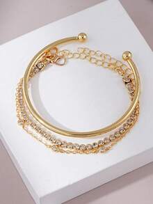 3pcs Vintage Rhinestone Tassel Bracelet For Women, Light Luxury High‑End Bangle, Elegant Hand Jewelry For Daily, Business And Commute Wear - Multicolor - View 4