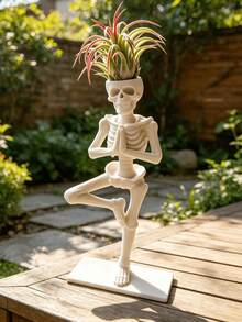 3 Poses Yoga Skeleton Planter Funny Human Bone Air Plant Base Gothic Desktop Garden Decor Halloween Quirky Succulent Small Flower Pot - Yoga Skeleton - View 7