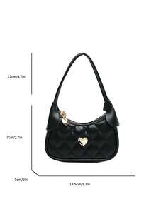 Sweet Diamond Quilted Children's Underarm Handbag Heart Metal Decor Princess Style Mini Accessory Bag - A - View 2