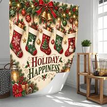1pc/4pcs Christmas Stocking Pattern Multi-Functional Bathroom Decor Shower Curtain Set Free 12 Hooks Premium Holiday Atmosphere Bathroom Mat U-Shaped Floor Mat And Round Toilet Lid Cover Suitable For All Scenes Decoration Bathroom Set - Christmas Stockings - View 2