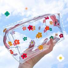 Floral Transparent Waterproof Makeup Bag For Women, Portable Large Capacity Toiletry Storage Bag For Girls, Travel Wash Bag - Multicolor - View 3