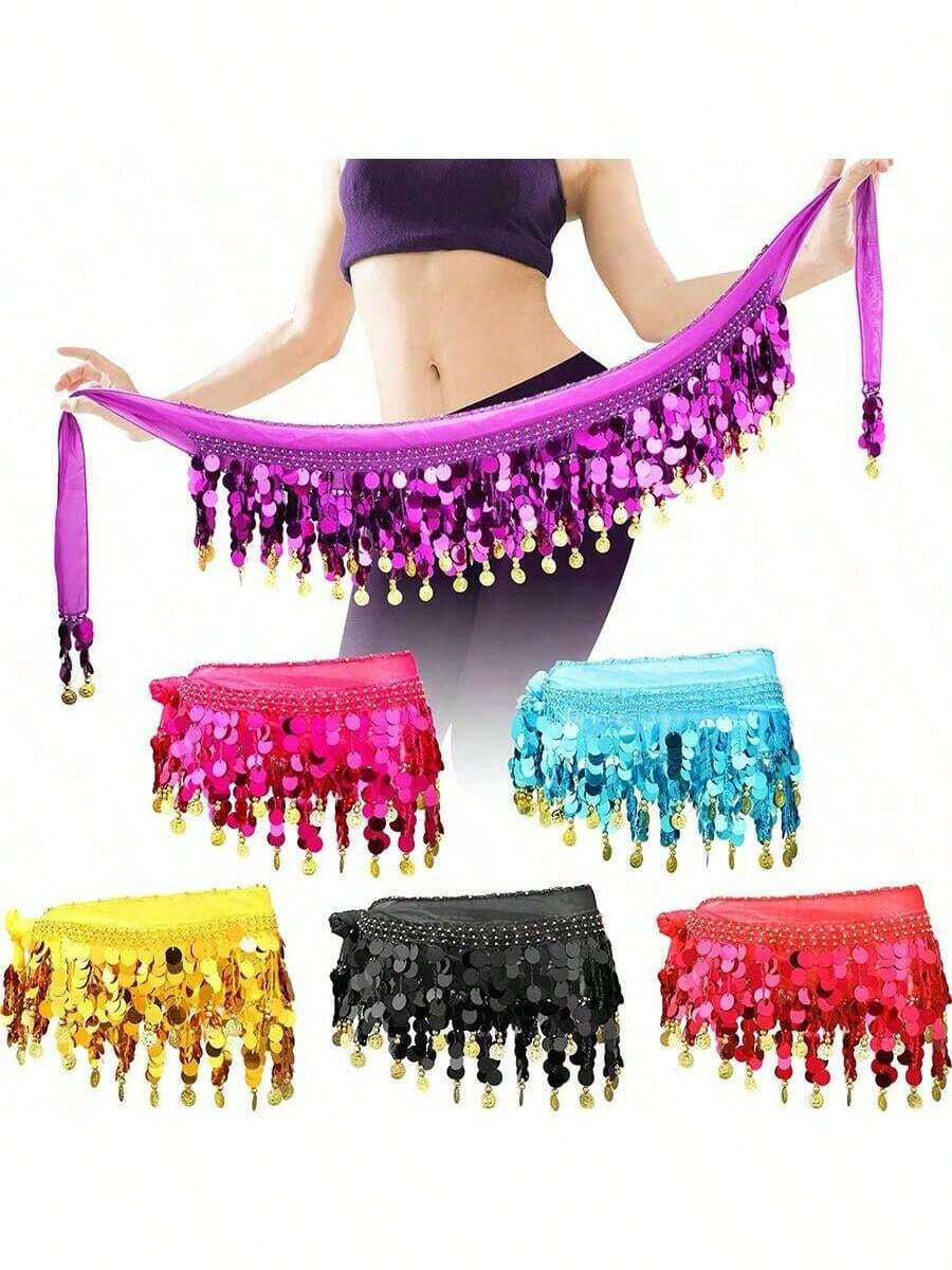 Belly Dance Sequin Tassel Skirt, Fashionable Belly Dance Waist Belt Skirt - Multicolor - View 1