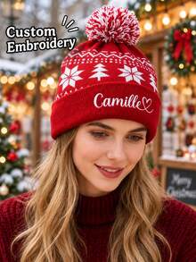 Custom Christmas Season Hats Santa Claus Hat, Custom Women Beanie, Warm Hats, Custom Logo/Text Hats, Personalized Beanie Christmas Outfit - Multicolor - View 3