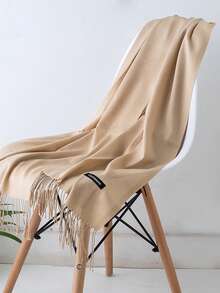 1PC Women's Casual Solid Color Cashmere Christmas Holiday Party Shawl, Fashion Campus Style Scarf, Suitable For Autumn/Winter Outdoor Wear With Coat - Apricot - View 3