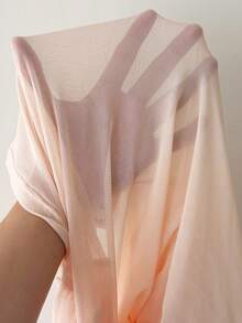 Pure Desire Style Eyelash Lace Contrast Color 2 In 1 Mesh Long Sleeve Top Women Square Neck Pleated Slim Fit Waist-Cinching Cropped T-Shirt - Apricot - View 7