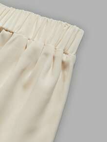 Fall Women High Waist Pleated Wide Leg Pants, Elastic Back Waist Casual Trousers With Pockets - Apricot - View 6