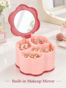 1pc Multi-Layer Rotating Flower Shaped Jewelry Box With Mirror, Multi-Color Plastic Jewelry Storage Box, Divided Storage Box, Suitable For Earring Storage Box, Necklace Bracelet Earring Set, Elegant Dust-Proof Box, Best Gift Choice For Couples, Sisters And Friends - Multicolor - View 7