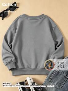 Kids Crew Neck Sweatshirt, Gothic Letter Star Graphic Print Fleece Lined Pullover For Kids - Grey - View 2