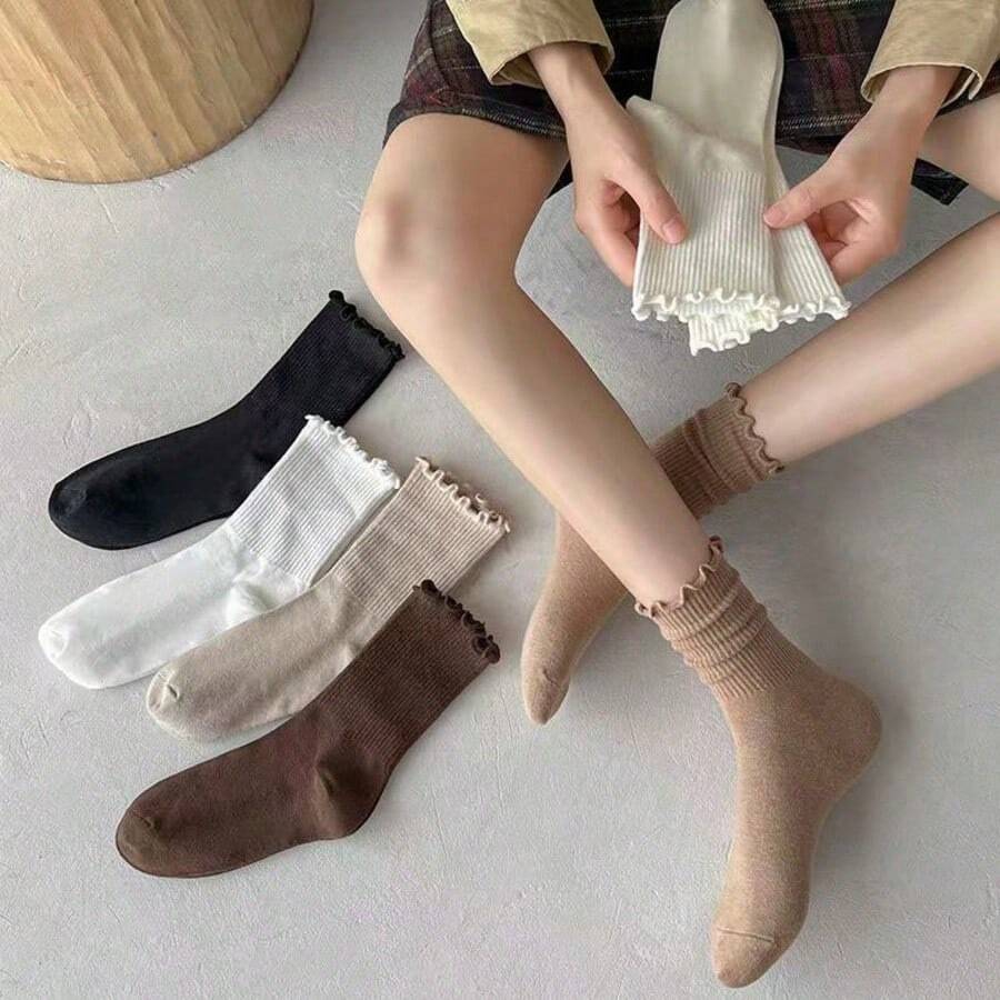 10 Pasang Kaos Kaki Wanita Warna Polos dengan Tepi Ruffle, Sederhana Modis Serbaguna Nyaman Lembut, Cocok untuk Pemakaian Sehari-hari, Desain Ruffle, Cocok untuk Musim Semi, Gugur, Dingin Tiga Musim, Cantik Menawan Lucu, Cocok sebagai Hadiah untuk Pelajar dan Teman - MultiWarna - View 1