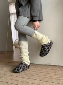 XIXITIAO Fashion Leopard Print Slippers For Women, Winter Arch Support Slip-On Fuzzy House Slippers - Grey - View 5