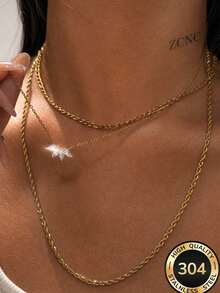 3pcs/Set Women's Premium Versatile Elegant Layered Necklace, Jewelry For Halloween, Christmas Party, New Year's Eve Celebration - Gold - View 3