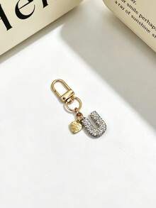 1pc Sparkling Rhinestone Inlaid 26 Letters Heart Pendant Car Key Bag Charm Necklace Friendship Couple Gift - Random Styles - View 12