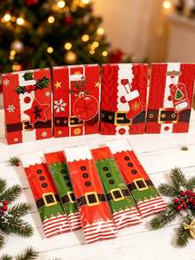 Set 60pcs/Set Tas Kado Natal Aneka Motif (Desain Acak): Termasuk Tas Jinjing dan Tas Panjang Perekat Otomatis dengan Motif Santa Claus. Ideal untuk pemberian hadiah di acara Natal, suvenir pesta, dan menambah sentuhan meriah pada perayaan liburan. - Beraneka warna - View 2