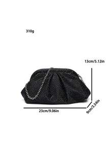 Tas Clutch Malam Wanita Bertabur Berlian Imitasi, Pola Berlian Imitasi Berkilau, Lapisan Kain, Rantai Lipat Berkerut yang Dapat Dilepas, Gaya Glamor Mewah, Pesta Pernikahan - Hitam - View 5