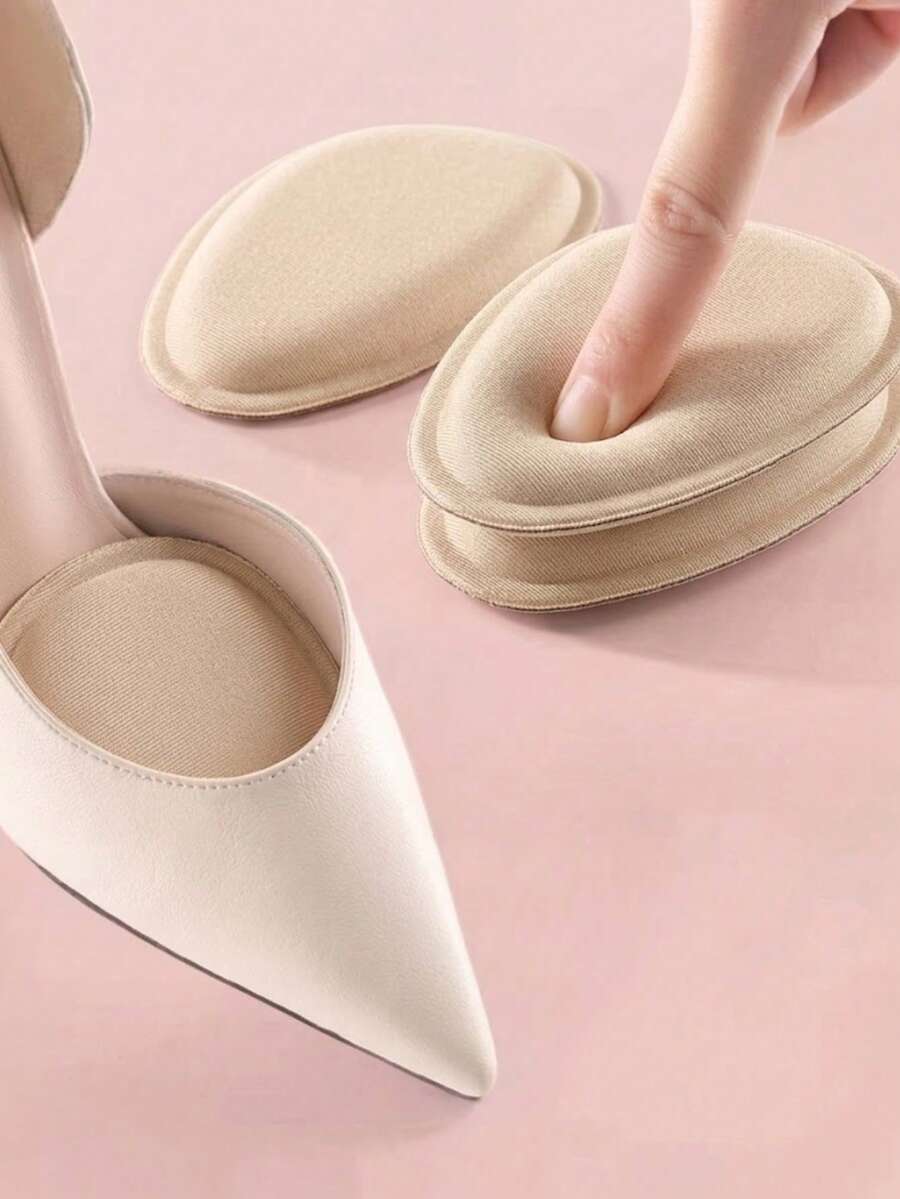 1 Pair Pointed Toe Soft Sole Pressure Relief Insoles, Shock Absorbing Pads, Anti-Slip Design, Suitable For High Heels Memory Foam Insoles, Soft Breathable Front Foot Pads, Pointed Toe Foot Protection Pads, Washable Shoe Accessories - Beige - View 1