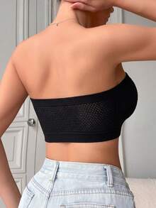 2pcs Women's Wireless Strapless Bandeau Bra, Front Closure Anti-Slip Support Bra, Breathable Hollow Mesh Back Design, Suitable For Daily Wear & Party Outfits - Multicolor - View 7