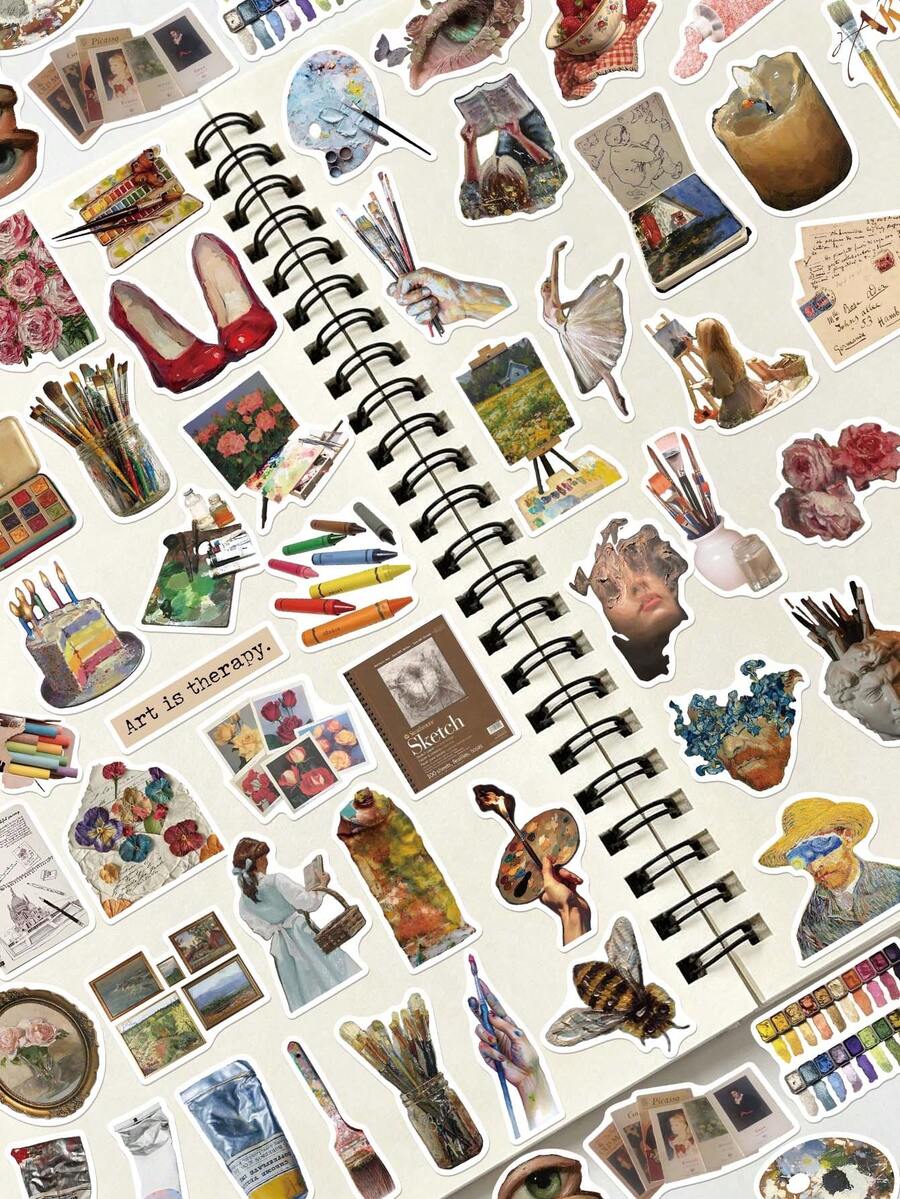 50PCS,The Art Of Painting Mobile Phone Stickers,PVC Material,Scrapbook Supplies,Creative And Aesthetic Design Sticker,Suitable For Mobile Phone Cases,Tablets,Laptops,Suitcases,Cars,Notebooks,Helmet,Guitar,Skateboard,Storage Box,Computer, - Multicolor - View 1