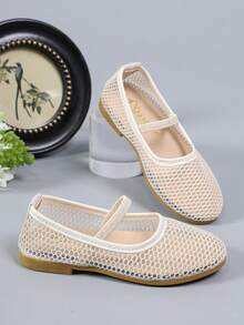 1 Pair Kids Flat Slip-On Mary Jane Shoes, Mesh Breathable Lightweight Casual Shoes, Suitable For School, Commuting And Outdoor Activities - White - View 2