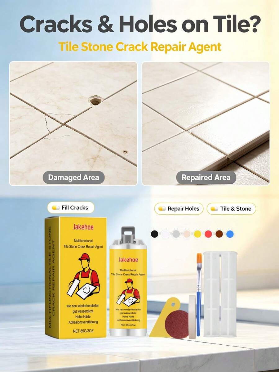 jakehoe Ceramic Tile Crack Repair Glue, Tile Repair Glaze Surface Marble Hole Filling Ceramic Crack Repair