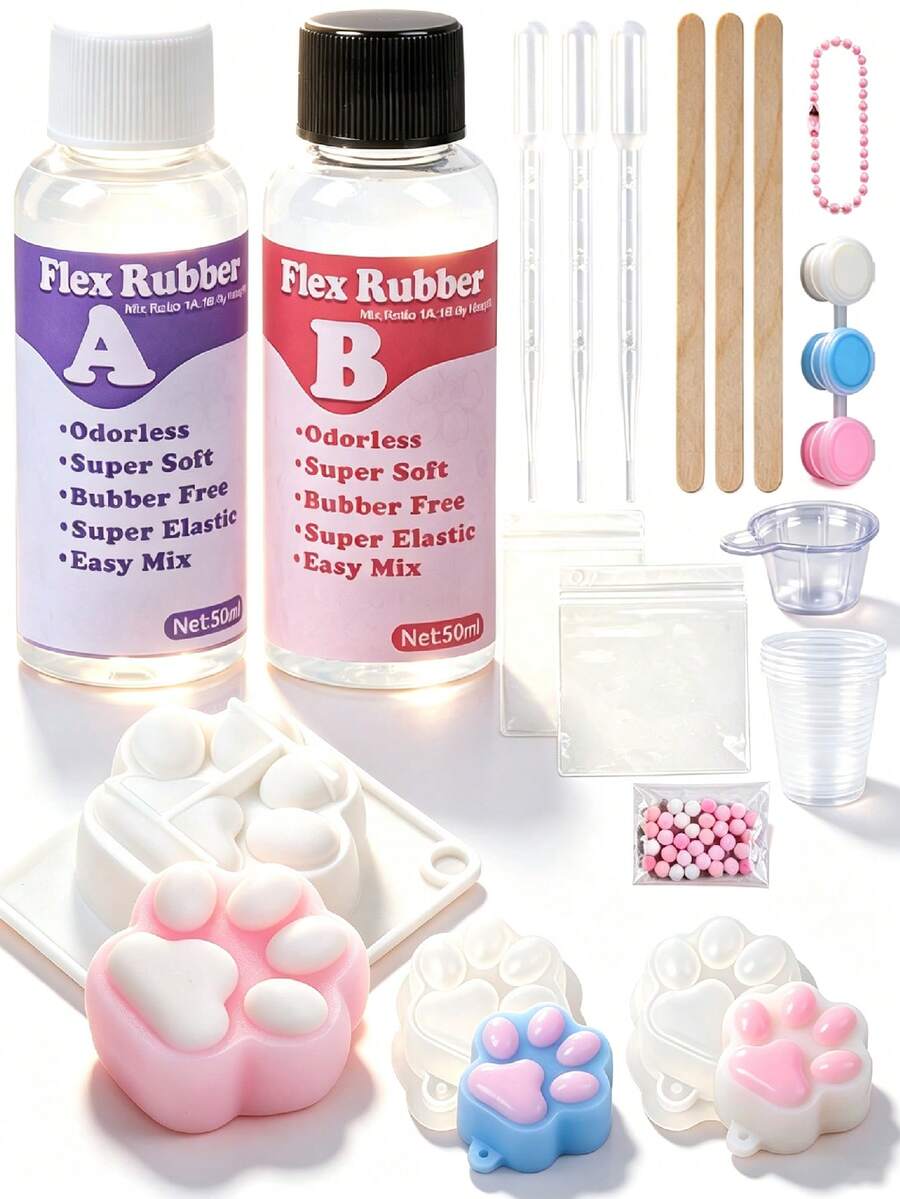 Taba Squeeze Toy Set, 100ml DIY Making Kit, Includes 3 Silicone Molds, Suitable For DIY Crafts, Jewelry Making, Perfect For Beginners, Classroom Prizes, Party Gifts