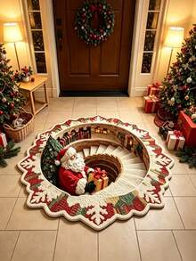 1pc Santa Claus Pattern Floor Mat, Bathroom Mat, Bathroom Rug, Door Mat, Small Rug, Carpet, Floor Mat, Home Decor, Area Rug, Outdoor Mat, Home Decor, Area Carpet, Bedroom Rug, Washable Carpet, Christmas Gift - Multicolor - View 2
