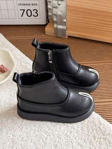 Contrast Color Line Decor Children's Ankle Boots Autumn Thick Sole Comfortable Toddler Side Zipper Minimalist Cute Chelsea Boots - Black - View 4