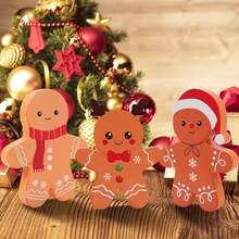 3pcs Gingerbread Man Christmas Decor, Cute Gingerbread Man Decoration, Wooden Gingerbread Man Blocks Christmas Table Decor, Suitable For Party, Home, Office, Bookshelf, Door - A - View 2