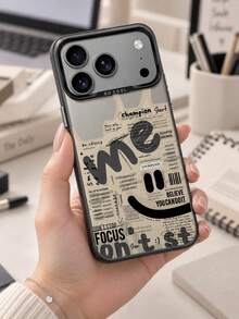 American Street Style Text Phone Case - Beige Newspaper Texture With Black Inspirational Graffiti Print, Personalized Shockproof Soft Shell - Suitable For High Street Outfits/Students/Trendsetters, Compatible With IPhone 18/17/16/15/14/13 Pro Max, Galaxy And More Models - Multicolor - View 5