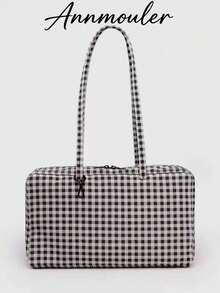 Durable Plaid Handbag, Spacious Travel Tote Bag, Minimalist Large Capacity Square Shoulder Bag For Daily Use - Multicolor - View 1