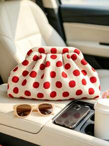 Fashionable New Pleated Polka Dot Cloud Clutch Bag, Large Capacity Makeup Bag, Lightweight Foldable Suitable For Daily Work, Makeup, Party, Vacation, Holiday Gift - Multi-color - View 1
