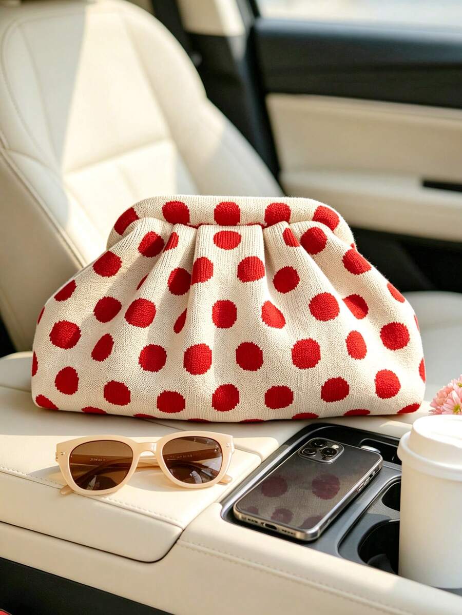Fashionable New Pleated Polka Dot Cloud Clutch Bag, Large Capacity Makeup Bag, Lightweight Foldable Suitable For Daily Work, Makeup, Party, Vacation, Holiday Gift - Multi-color - View 1