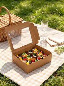 1/12pcs Kraft 12-Cupcake Paper Boxes With Clear View Window & Holder Insert, Foldable Dessert Gift Box For Home Baking, Birthday, Wedding Party - View 5