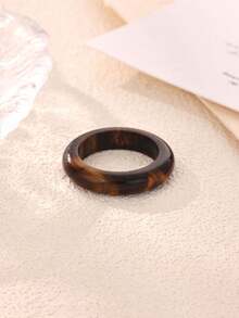 1Pc Vintage Tiger Eye Pattern Stone Band Ring For Women Men, Earthy Brown Marble Texture Finger Ring, Minimalist Unisex Jewelry For Daily Wear - 1 - View 5