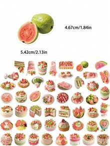 50Pcs Cute Guava Fruit Cake PVC Waterproof Stickers, Aesthetic Dessert Decals For Journal Water Bottle Decor - Multicolor - View 8