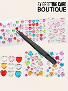 6pcs Random Mixed Color Faux Crystal Decorative Stickers, Heart + Star + Flower + Round Rhinestone Multi-Shape Acrylic Self-Adhesive Stickers, Used For Photo Frame, Shell, Daily Supplies Decoration, Diverse Shapes And Colors With Packaging - Decorative Stickers - View 10