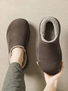 Winter Closed-Back Indoor Slippers For Men, EVA Shell, Dirt-Resistant Upper, Thick Sole, Thermal Lining, Warm, Unisex Couple Outdoor Slippers - Dark Brown - View 3