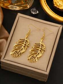 VceTd Juego de 1/2/3 piezas Collar con colgante de pluma dorada elegante y romántica con cadena de cuentas plateadas y pendientes de pluma en acero inoxidable para mujer, adecuado para uso diario, vacaciones o regalo festivo - Amarillo Oro - Ver 8
