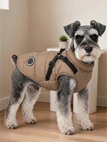 Dog Clothes Winter Wear Small Dog Pet Clothes With Built-In Harness Vest Style Warm Cotton Coat - Earth Yellow - Khaki - View 2