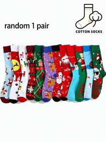 1/3/5 Pairs Christmas Pattern Socks, Cute Unisex Christmas Socks, Warm Winter Socks, Holiday Gift Socks - Multicolor - View 11